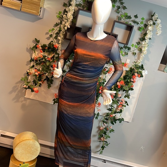 Micas Dresses & Skirts - Micas Fierce Tie Dye Ruched Detail Mesh‎ Midi Dress Size M RefE015